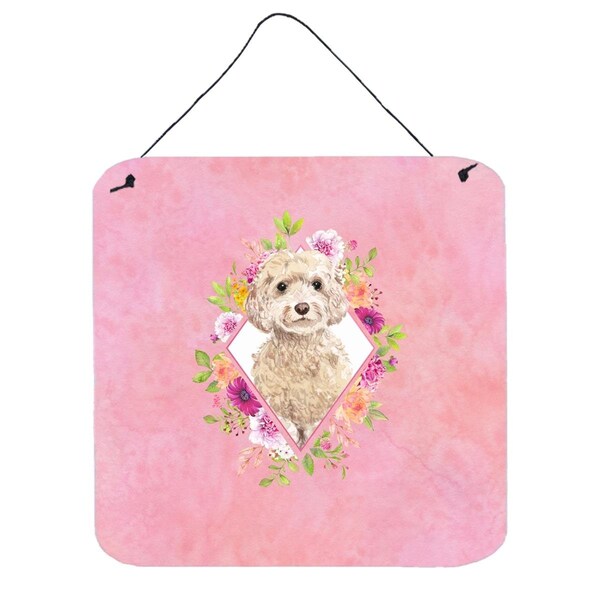 Carolines Treasures 6 x 6 in. Champagne Cockapoo Pink Flowers Wall or Door Hanging Prints - CK4246DS66