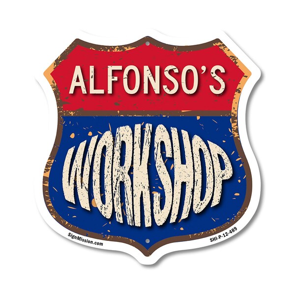 Signmission Alfonso's Workshop, 12 Inch X 12 Inch, Plastic Sign - SHI-P-12-489-ALFONSO