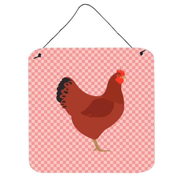 Micasa New Hampshire Red Chicken Pink Check Wall or Door Hanging Prints6 x 6 in. - MI229764