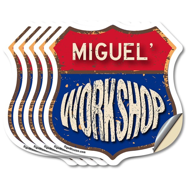 Signmission Miguel's Workshop, 4 inch X 4 inch, Vinyl Decal, 5PK - SHI-D-5PACK-4-489-MIGUEL