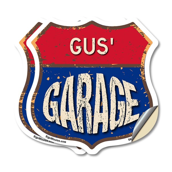 Signmission Gus's Garage, 18 inch X 18 inch, Vinyl Decal, 2PK - SHI-D-2PACK-18-383-GUS