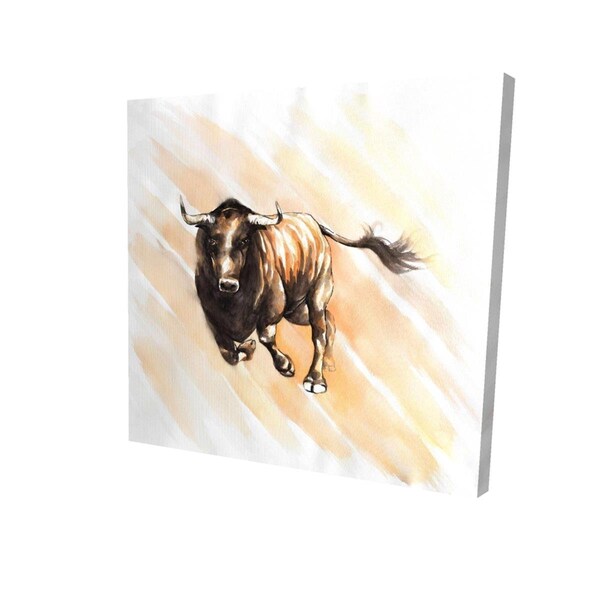 Begin Home Decor 16 x 16 in. Bull Running Watercolor-Print on Canvas - 2080-1616-AN311