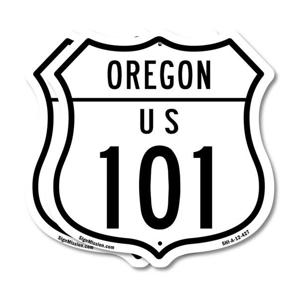 Signmission Oregon Route Marker Shield Sign Us 101, 12 inch X 12 inch, Aluminum Metal Sign, 2PK - SHI-A-2PACK-12-427