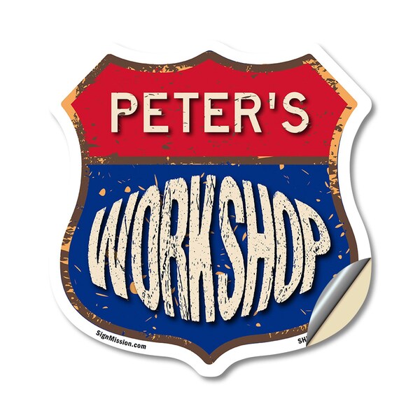 Signmission Peter's Workshop, 12 Inch X 12 Inch, Vinyl Decal - SHI-D-12-489-PETER
