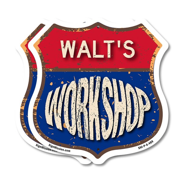 Signmission Walt's Workshop, 6 inch X 6 inch, Plastic Sign, 2PK - SHI-P-2PACK-6-489-WALT
