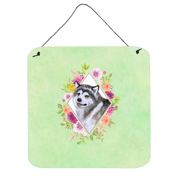 Carolines Treasures 6 x 6 in. Alaskan Malamute Green Flowers Wall or Door Hanging Prints - CK4272DS66