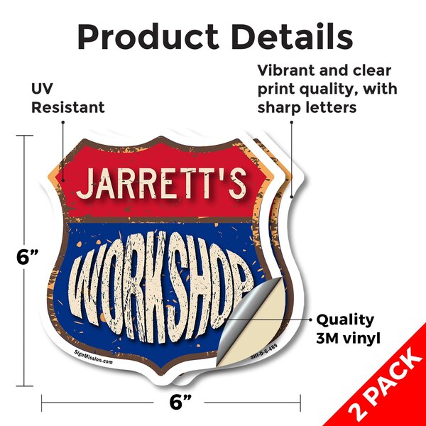 Signmission Jarrett's Workshop, 6 inch X 6 inch, Vinyl Decal, 2PK - SHI-D-2PACK-6-489-JARRETT