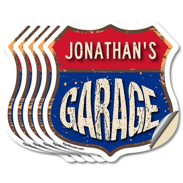 Signmission Jonathan's Garage, 6 inch X 6 inch, Vinyl Decal, 5PK - SHI-D-5PACK-6-383-JONATHAN