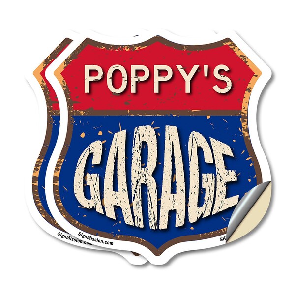 Signmission Poppy's Garage, 12 inch X 12 inch, Vinyl Decal, 2PK - SHI-D-2PACK-12-383-POPPY