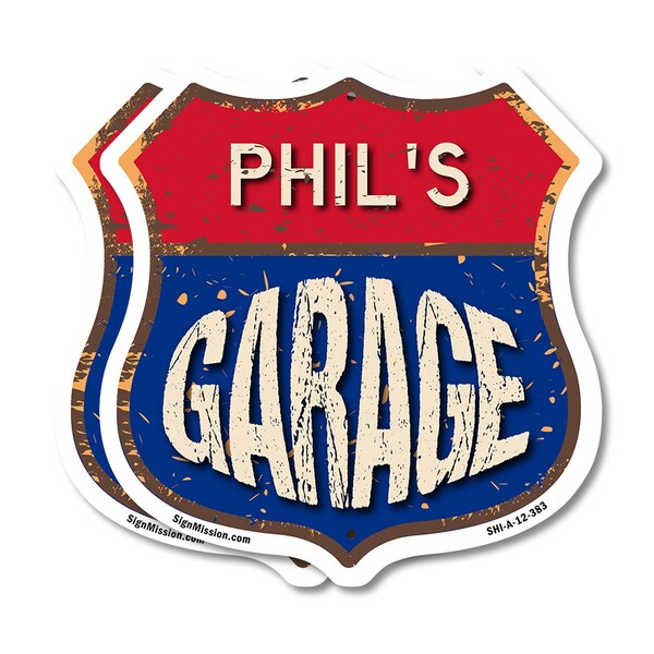 Signmission Phil's Garage, 12 inch X 12 inch, Plastic Sign, 2PK - SHI-P-2PACK-12-383-PHIL