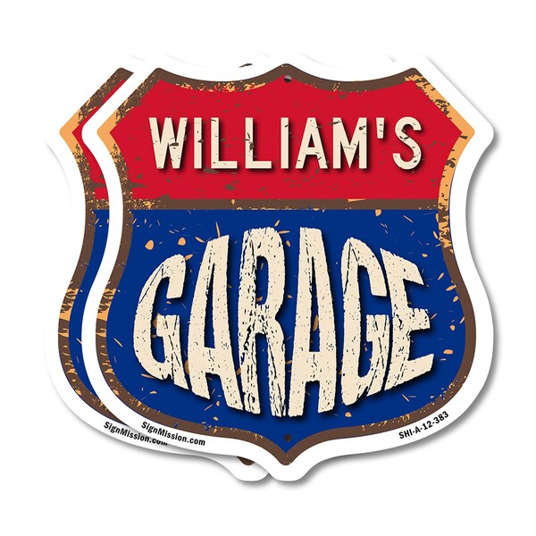 Signmission William's Garage, 12 inch X 12 inch, Plastic Sign, 2PK - SHI-P-2PACK-12-383-WILLIAM