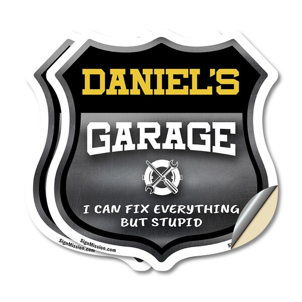 Signmission Daniel's Garage I Can Fix Everything But Stupid, 4 inch X 4 inch, Vinyl Decal, 2PK - SHI-D-2PACK-4-490-DANIEL