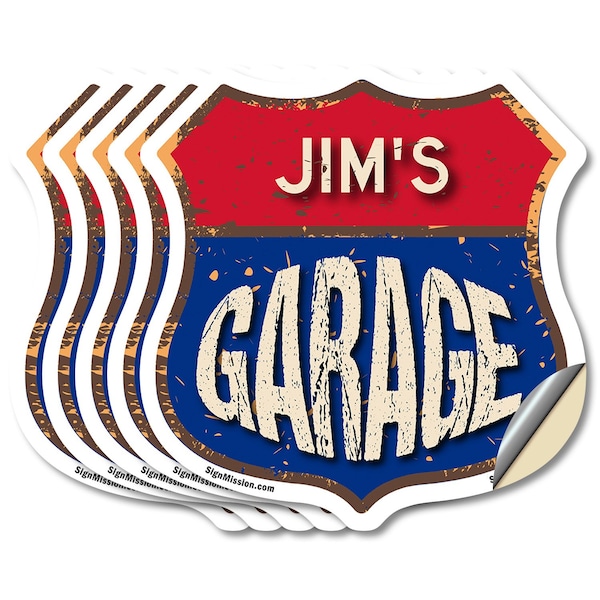 Signmission Jim's Garage, 6 inch X 6 inch, Vinyl Decal, 5PK - SHI-D-5PACK-6-383-JIM