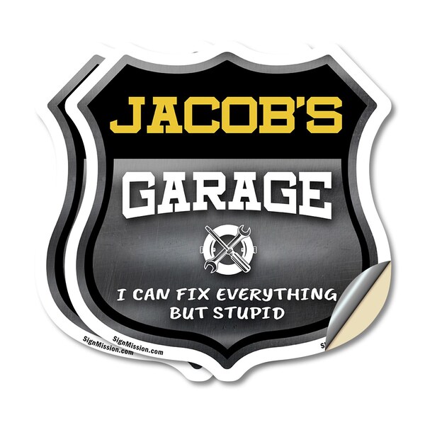 Signmission Jacob's Garage I Can Fix Everything But Stupid, 6 inch X 6 inch, Vinyl Decal, 2PK - SHI-D-2PACK-6-490-JACOB