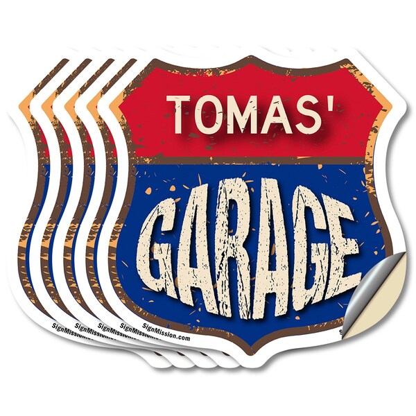 Signmission Tomas's Garage, 4 inch X 4 inch, Vinyl Decal, 5PK - SHI-D-5PACK-4-383-TOMAS