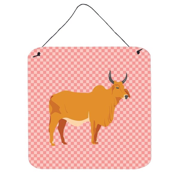 Micasa Zebu Indicine Cow Pink Check Wall or Door Hanging Prints6 x 6 in. - MI234158