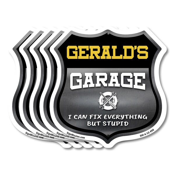 Signmission Gerald's Garage I Can Fix Everything But Stupid, 12 inch X 12 inch, Aluminum Metal Sign, 5PK - SHI-A-5PACK-12-490-GERALD