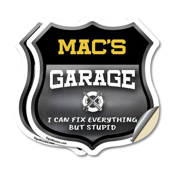 Signmission Mac's Garage I Can Fix Everything But Stupid, 4 inch X 4 inch, Vinyl Decal, 2PK - SHI-D-2PACK-4-490-MAC