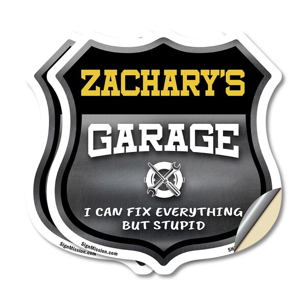 Signmission Zachary's Garage I Can Fix Everything But Stupid, 6 inch X 6 inch, Vinyl Decal, 2PK - SHI-D-2PACK-6-490-ZACHARY