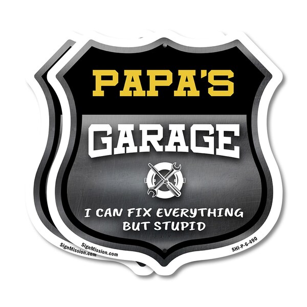 Signmission Papa's Garage I Can Fix Everything But Stupid, 6 inch X 6 inch, Plastic Sign, 2PK - SHI-P-2PACK-6-490-PAPA