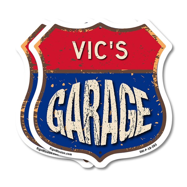 Signmission Vic's Garage, 18 inch X 18 inch, Plastic Sign, 2PK - SHI-P-2PACK-18-383-VIC