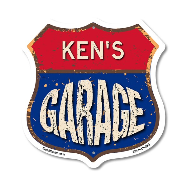 Signmission Ken's Garage, 18 Inch X 18 Inch, Plastic Sign - SHI-P-18-383-KEN