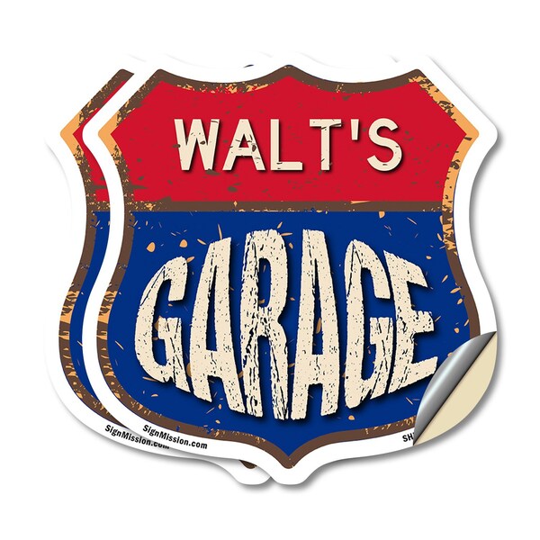 Signmission Walt's Garage, 18 inch X 18 inch, Vinyl Decal, 2PK - SHI-D-2PACK-18-383-WALT