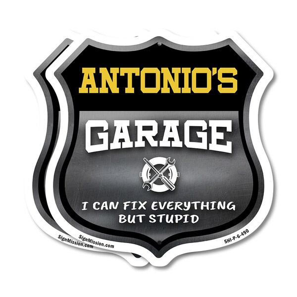 Signmission Antonio's Garage I Can Fix Everything But Stupid, 6 inch X 6 inch, Plastic Sign, 2PK - SHI-P-2PACK-6-490-ANTONIO