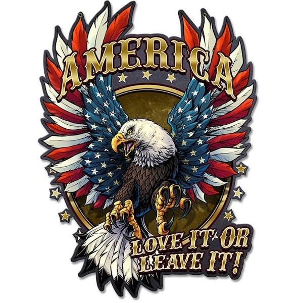 Flyland Designs Flyland DeSigns FLY030 Eagle with US Flag Stripes Plasma Metal Sign - 17 x 12 in. - FLY030