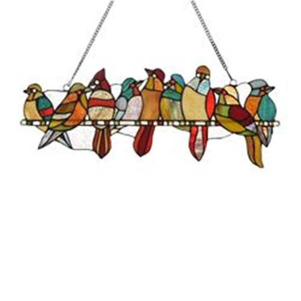 Chloe Lighting 25 x 10 in. Birds On A Vine Tiffany-Style Animal Design Window Panel, Multi Color - CH3P209BA24-GPN