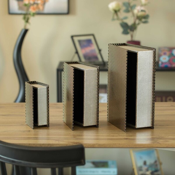 Vintiquewise Black Velvet Vintage Storage Wooden Antique Classic Decorative Book Box Holder, PK 3 - QI004265.BK