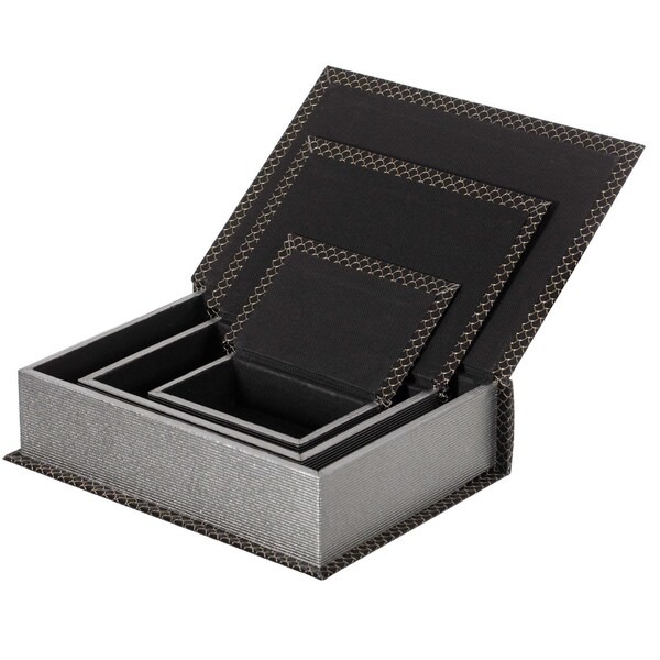 Vintiquewise Black Velvet Vintage Storage Wooden Antique Classic Decorative Book Box Holder, PK 3 - QI004265.BK