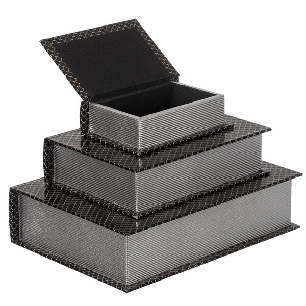 Vintiquewise Black Velvet Vintage Storage Wooden Antique Classic Decorative Book Box Holder, PK 3 - QI004265.BK