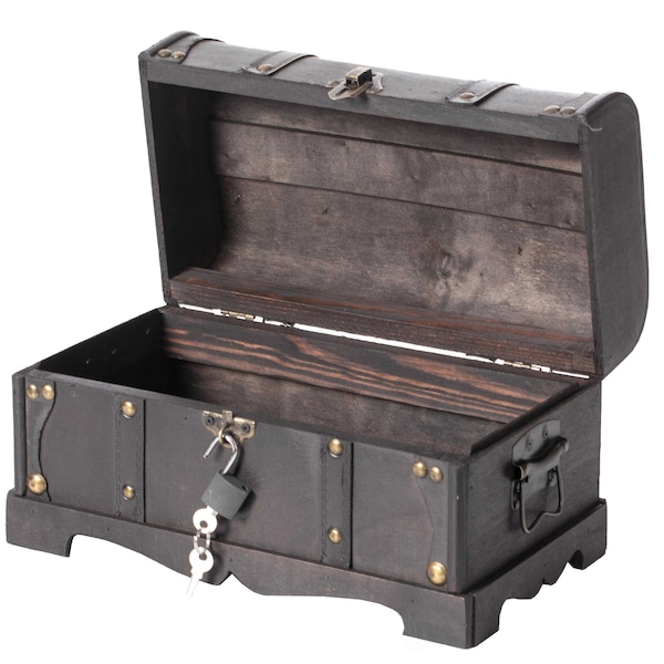 Vintiquewise Small Pirate Style Wooden Treasure Chest with Small Vintage Padlock and Key - QI003026.LK