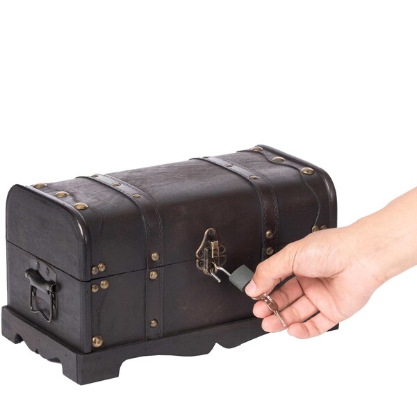 Vintiquewise Small Pirate Style Wooden Treasure Chest with Small Vintage Padlock and Key - QI003026.LK