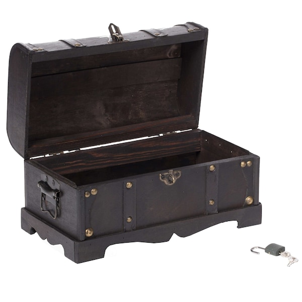 Vintiquewise Small Pirate Style Wooden Treasure Chest with Small Vintage Padlock and Key - QI003026.LK