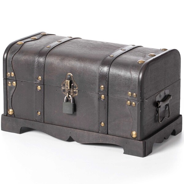 Vintiquewise Small Pirate Style Wooden Treasure Chest with Small Vintage Padlock and Key - QI003026.LK