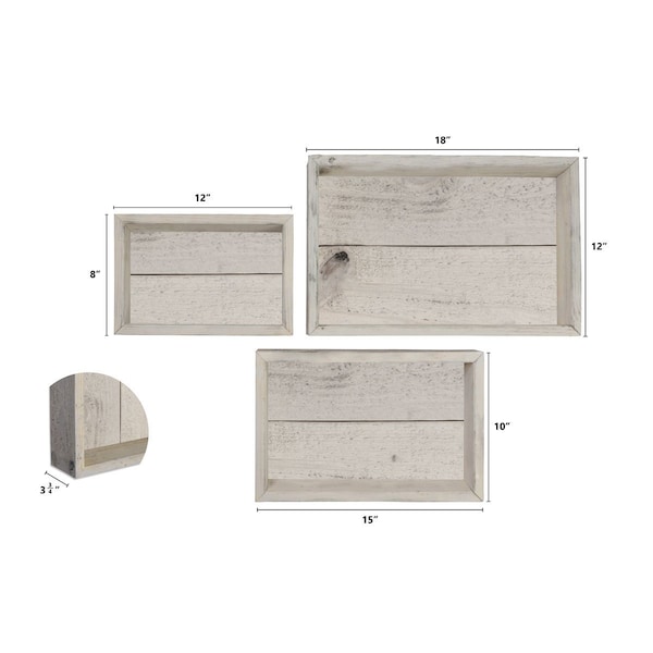 Ekena Millwork Set of 3, Rectangle, Closed Back, Vintage Farmhouse Shadow Box Shelves, Barnwood Decor Collection - DECR18SBRTCBWH