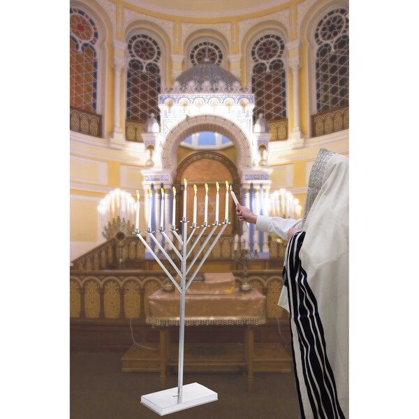 Vintiquewise Large Metal Silver Coated Hanukkah Menorah 4 Ft. For Synagogue - QI003814.L