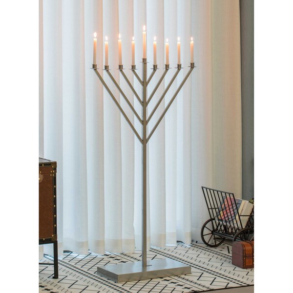 Vintiquewise Large Metal Silver Coated Hanukkah Menorah 4 Ft. For Synagogue - QI003814.L