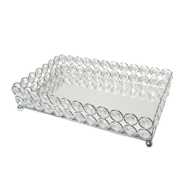 Stockage Supreme Elipse Crystal Decorative Mirrored Jewelry or Makeup Vanity Organizer Tray, Chrome - ST2519823
