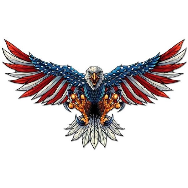 Dwellingdesigns 29 x 18 in. Eagle with US Flag Wing Spread Plasma Metal Sign - DW1127757
