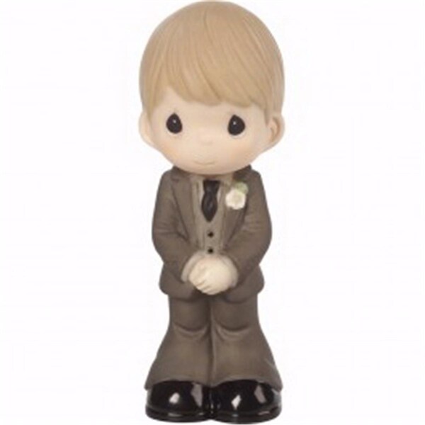 Precious Moments 5 in. Figurine Groom Wedding Cake Topper with Blond Hair Light Skin Tone, Bisque - 171837