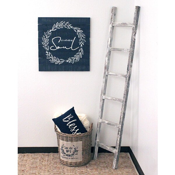 Barnwoodusa Rustic Farmhouse 6ft Reclaimed Wood Decorative Ladder (White) - 672713212294