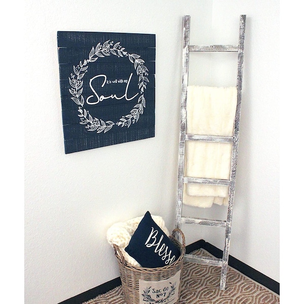 Barnwoodusa Rustic Farmhouse 6ft Reclaimed Wood Decorative Ladder (White) - 672713212294