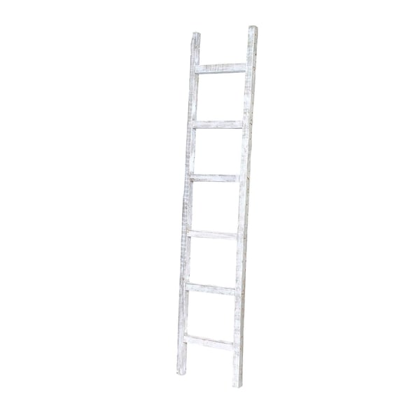 Barnwoodusa Rustic Farmhouse 6ft Reclaimed Wood Decorative Ladder (White) - 672713212294