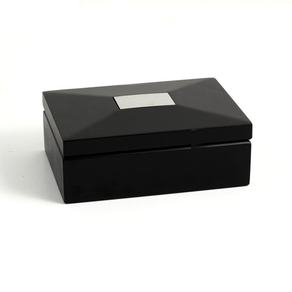 Bey Berk International Bey-Berk International R54 1 x 2 in. Hinged Box with Removable Divider & Brushed Silver Engraving Plate; Ebony - R54
