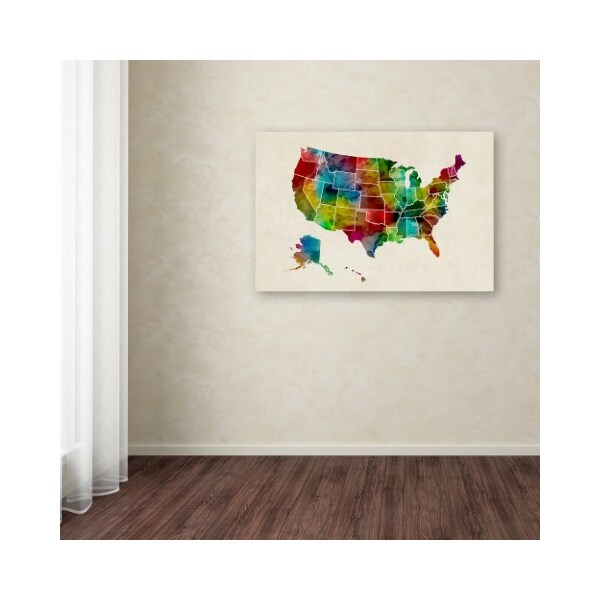 Trademark Fine Art Michael Tompsett 'United States Watercolor Map 2' Canvas Art, 12x19 - MT0514-C1219GG