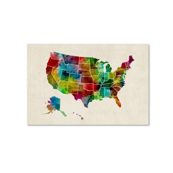 Trademark Fine Art Michael Tompsett 'United States Watercolor Map 2' Canvas Art, 12x19 - MT0514-C1219GG
