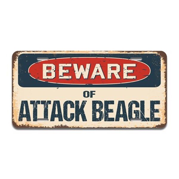 Amistad Aluminum License Plate - Beware of Attack Beagle - AM3962338